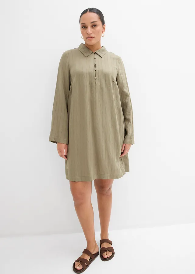 Robe fluide à col chemise boutonné, Couleur: olive