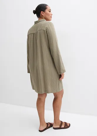 Robe fluide à col chemise boutonné, Couleur: olive