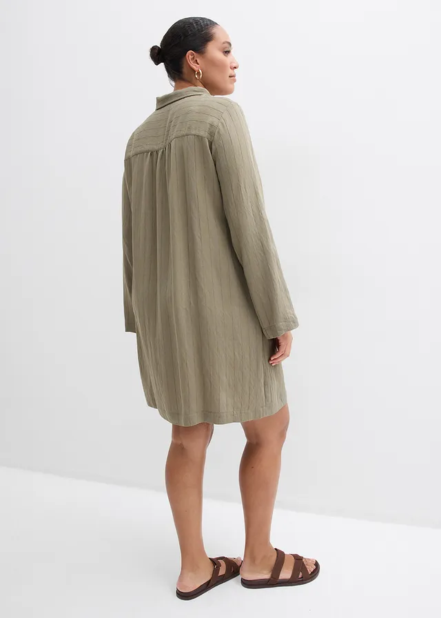 Blousejurk van een viscose-mix, Kleur: olijfgroen