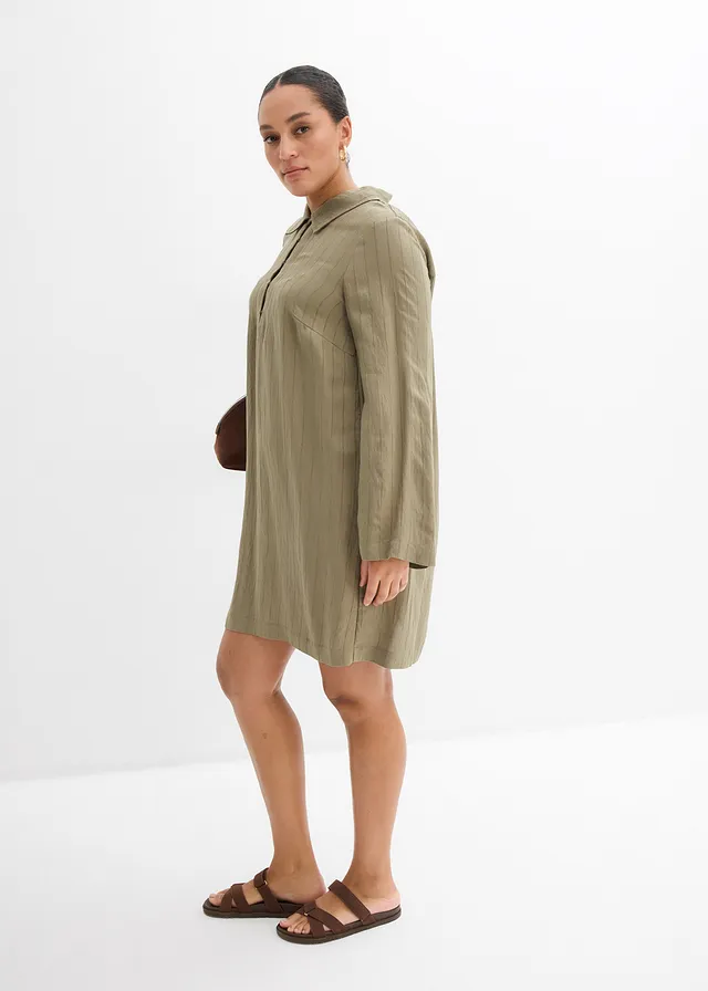 Robe fluide à col chemise boutonné, Couleur: olive