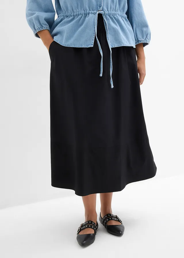 Jupe midi 100% coton, Couleur: noir