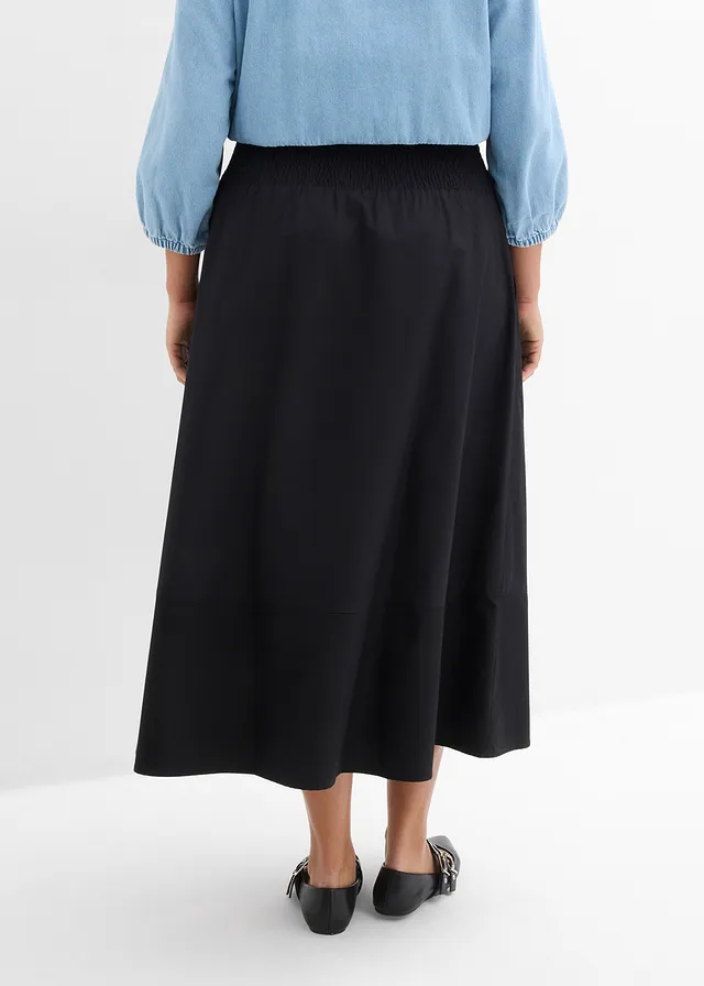 Midi rok van puur katoen, Kleur: zwart