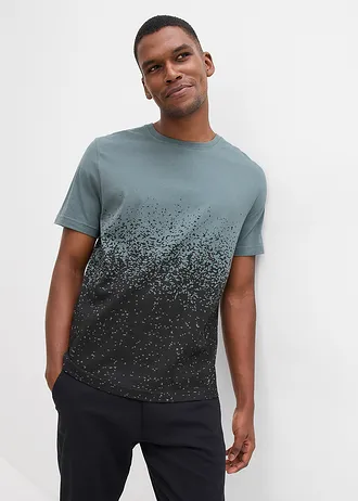 T-shirt z bawełny organicznej • zielony eukaliptusowy - czarny • sklep bonprix