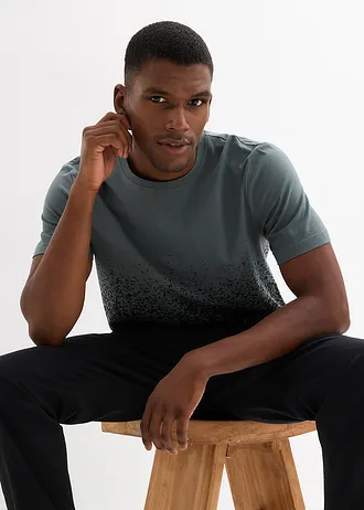 T-shirt 100% coton • vert eucalyptus-noir • Boutique bonprix