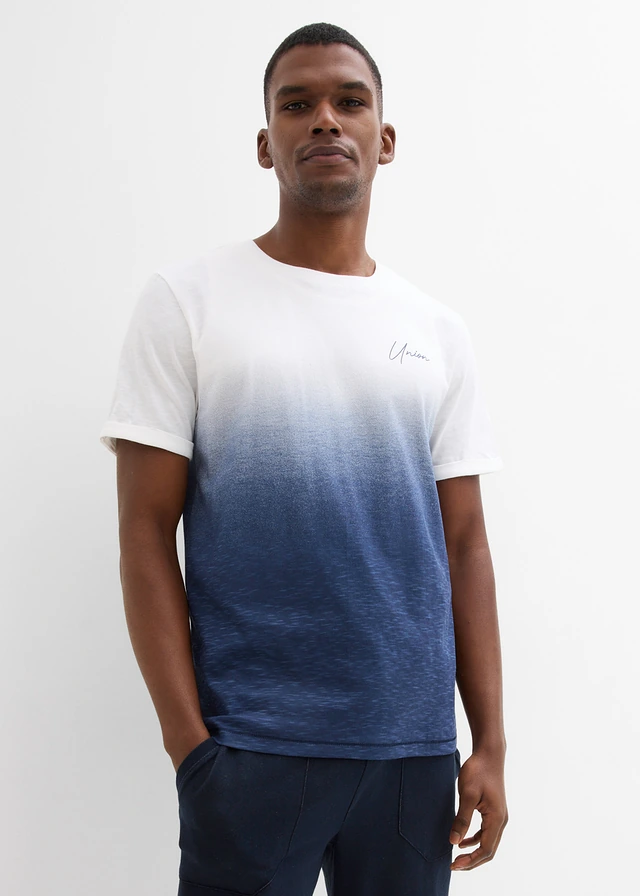T-shirt 100% coton, slim, Couleur: bleu foncé   blanc