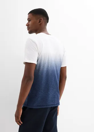 T-shirt van puur katoen, slim fit, Kleur: wit-donkerblauw