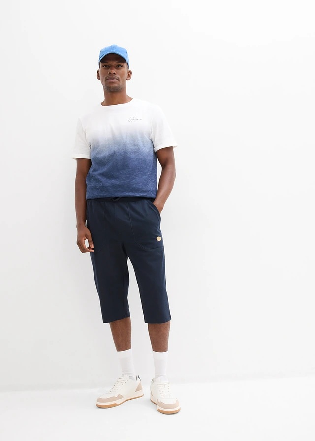 T-shirt 100% coton, slim, Couleur: bleu foncé   blanc