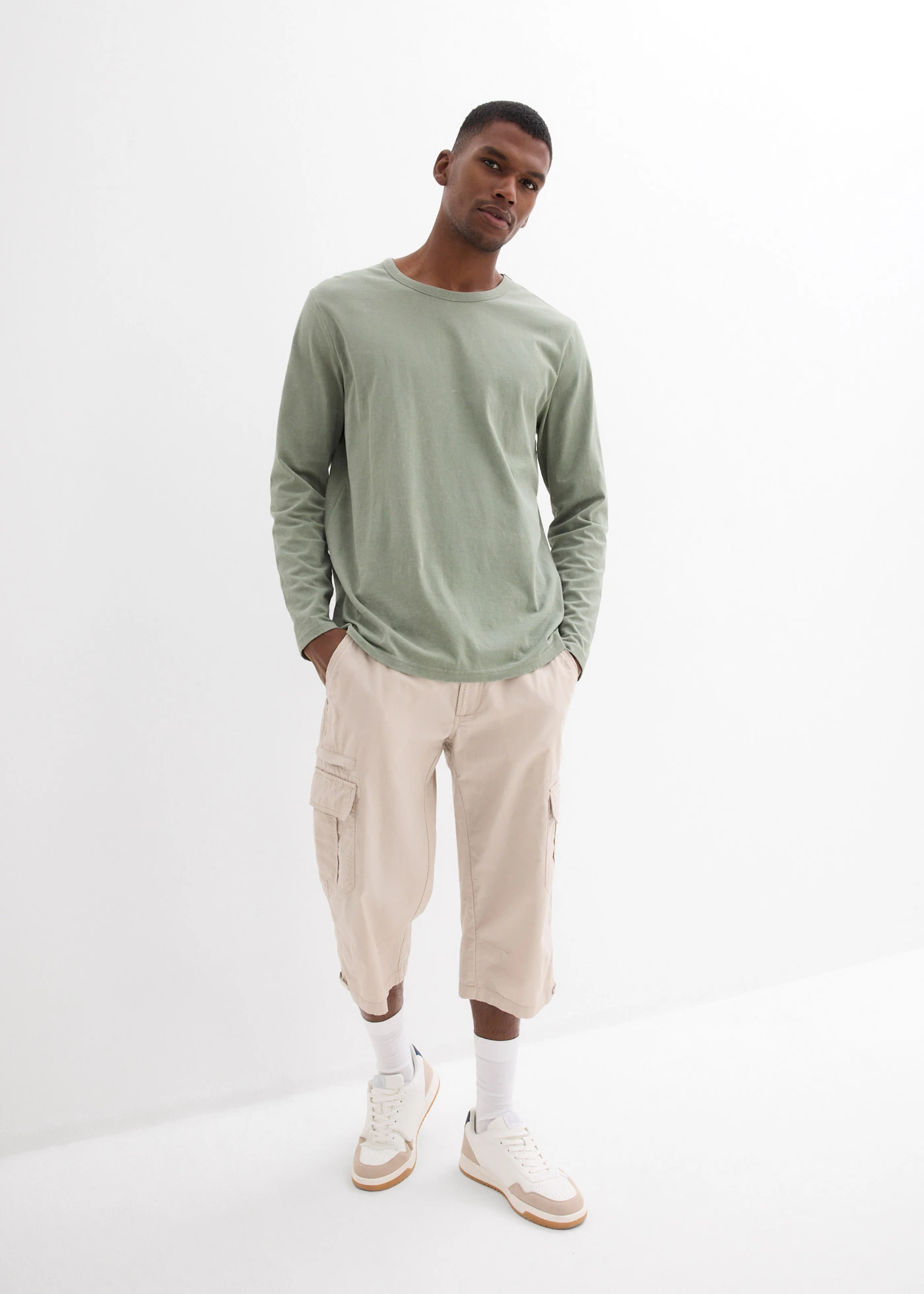 Długie bermudy bojówki o kroju regular fit, z czystej bawełny • szary kamienisty • sklep bonprix