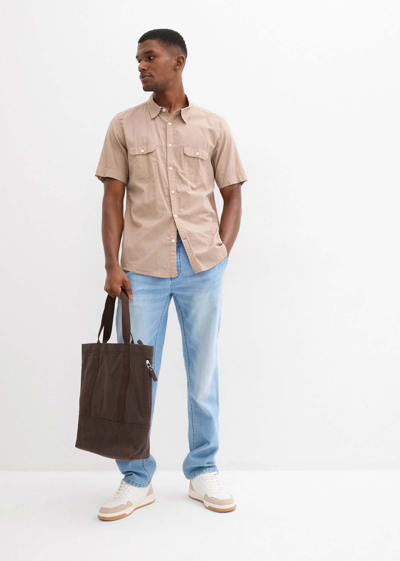 Overhemd met korte mouwen van puur katoen • taupe • bonprix online shop