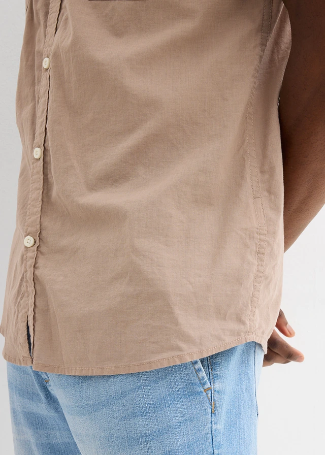 Overhemd met korte mouwen van puur katoen • taupe • product-page.page-title-suffix