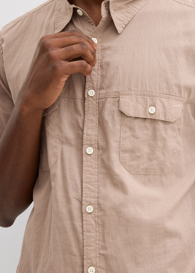 Overhemd met korte mouwen van puur katoen • taupe • product-page.page-title-suffix