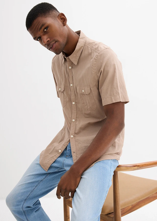 Overhemd met korte mouwen van puur katoen • taupe • product-page.page-title-suffix