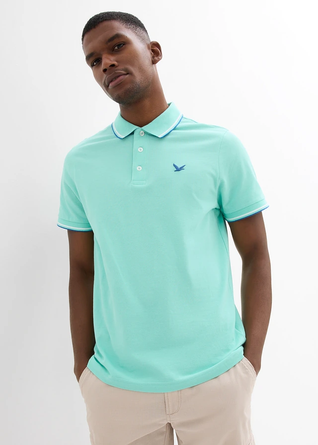 Polo en maille piquée 100% coton, Couleur: vert menthe