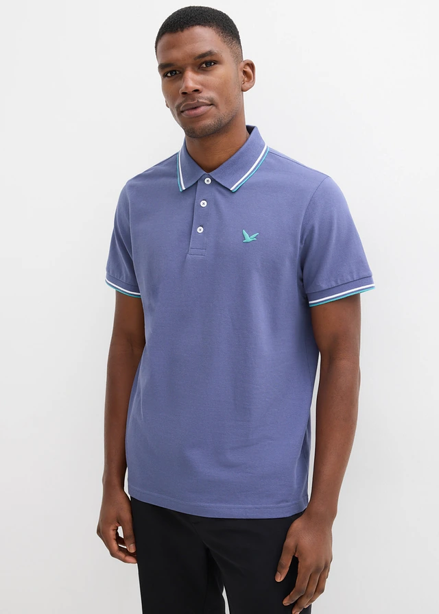 Polo en maille piquée 100% coton, Couleur: indigo