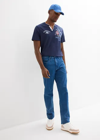 Henley shirt met korte mouwen van biologisch katoen • donkerblauw met print • bonprix online shop