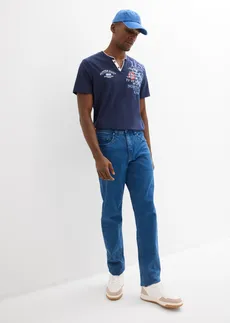 Henley tričko s krátkým rukávem, z čisté organické bavlny • tmavě modrá s potiskem • bonprix obchod