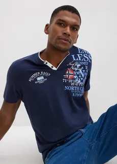 Henley tričko s krátkým rukávem, z čisté organické bavlny • tmavě modrá s potiskem • bonprix obchod