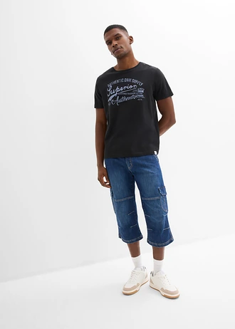 Regular fit 3/4 cargo jeans, straight, Kleur: blauw denim