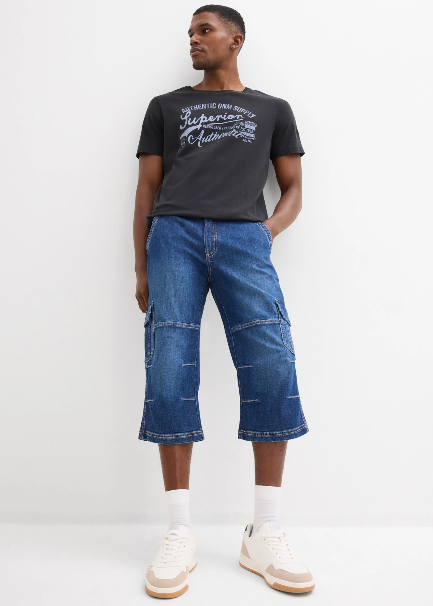 Regular Fit 3/4-es cargo farmer, Straight • kék denim • bonprix áruház