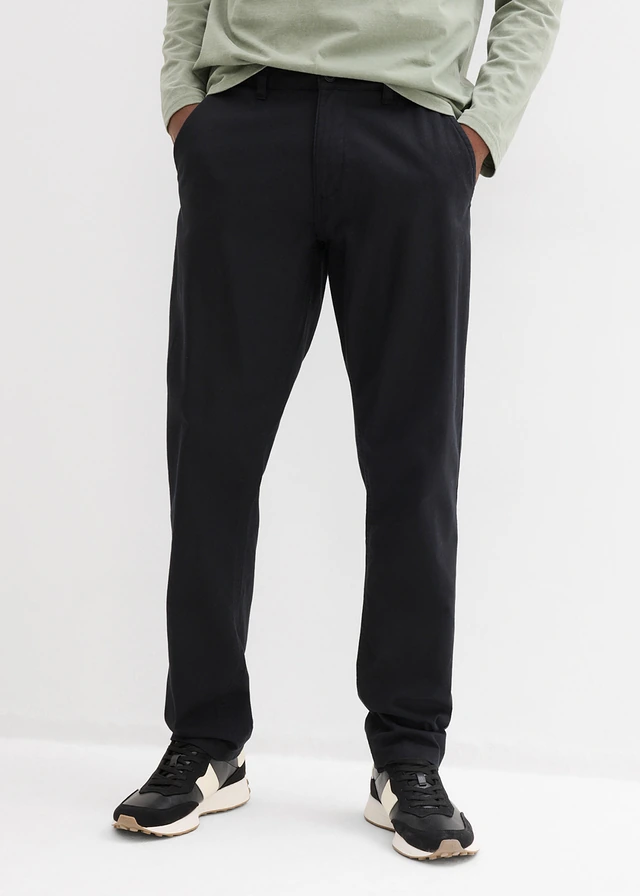 Regular fit linnen chino met comfortband, straight, Kleur: zwart