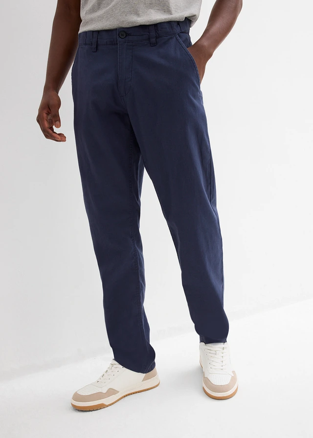 Pantalon chino regular en lin mélangé, droit, Couleur: bleu foncé