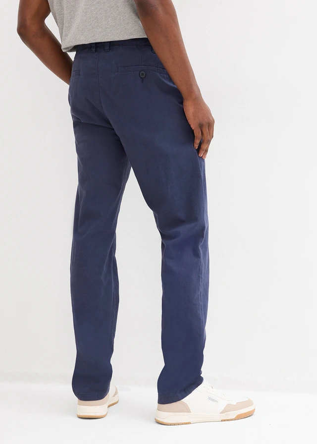 Regular fit linnen chino met comfortband, straight, Kleur: donkerblauw