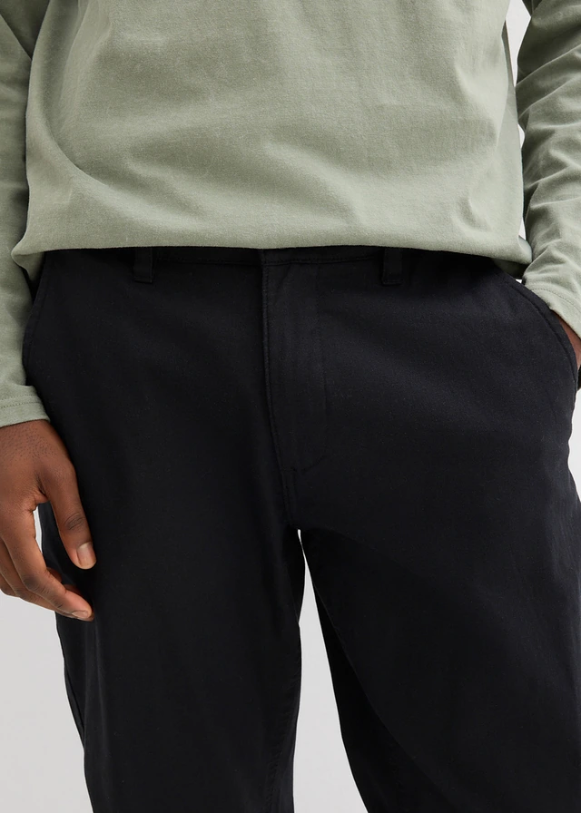 Regular fit linnen chino met comfortband, straight • zwart • product-page.page-title-suffix