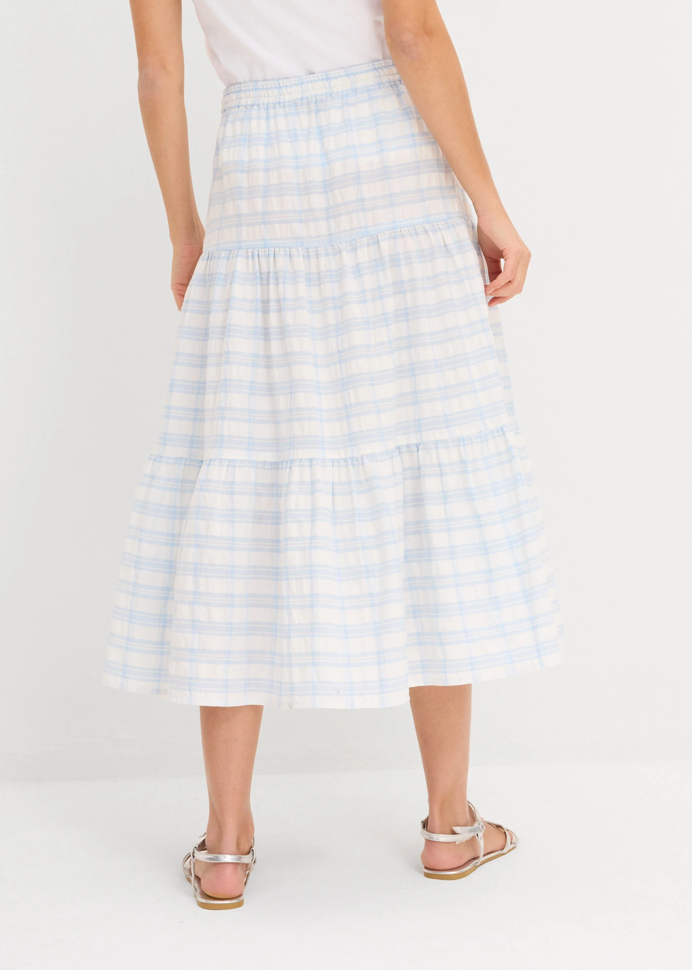 Jupe midi 100% coton • écru-bleu poudré carreaux • Boutique bonprix