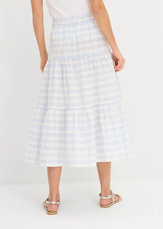 Midi rok van puur katoen, Kleur: wolwit-poederblauw geruit