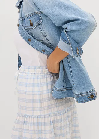 Jupe midi 100% coton • écru-bleu poudré carreaux • Boutique bonprix