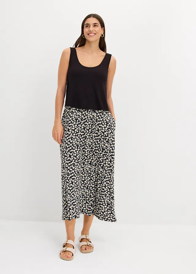 Robe fluide en jersey viscose extensible, Couleur: noir floral