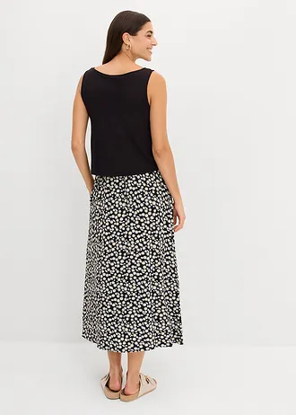 Robe fluide en jersey viscose extensible, Couleur: noir floral