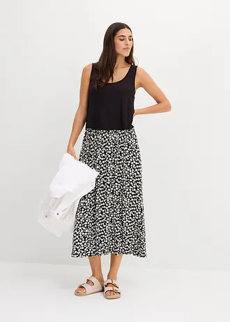 Rochie maxi din amestec fluid de viscoză și elastan, culoare: negru înflorat