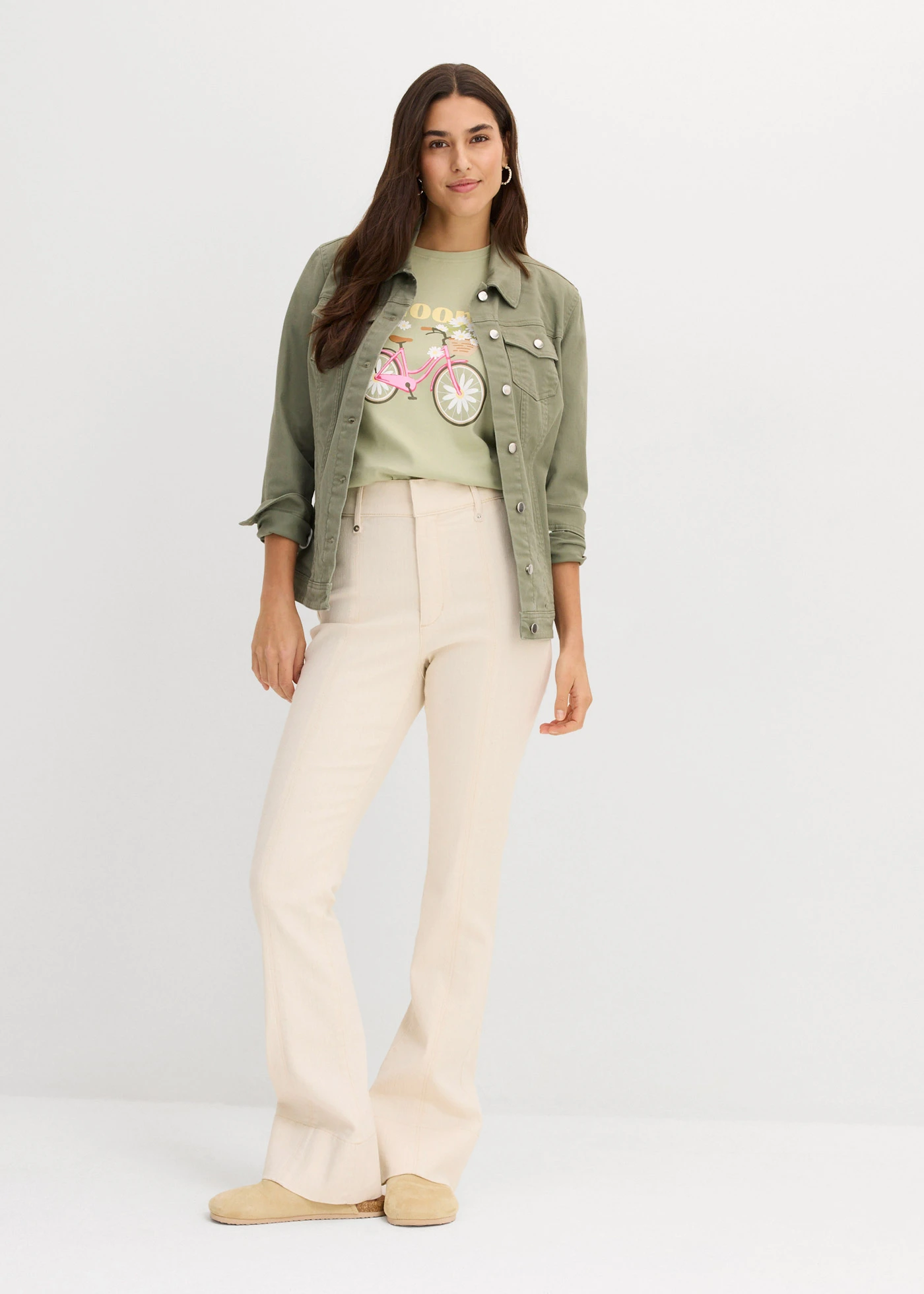 Losvallend T-shirt van puur katoen • lichtgroen met print • bonprix online shop