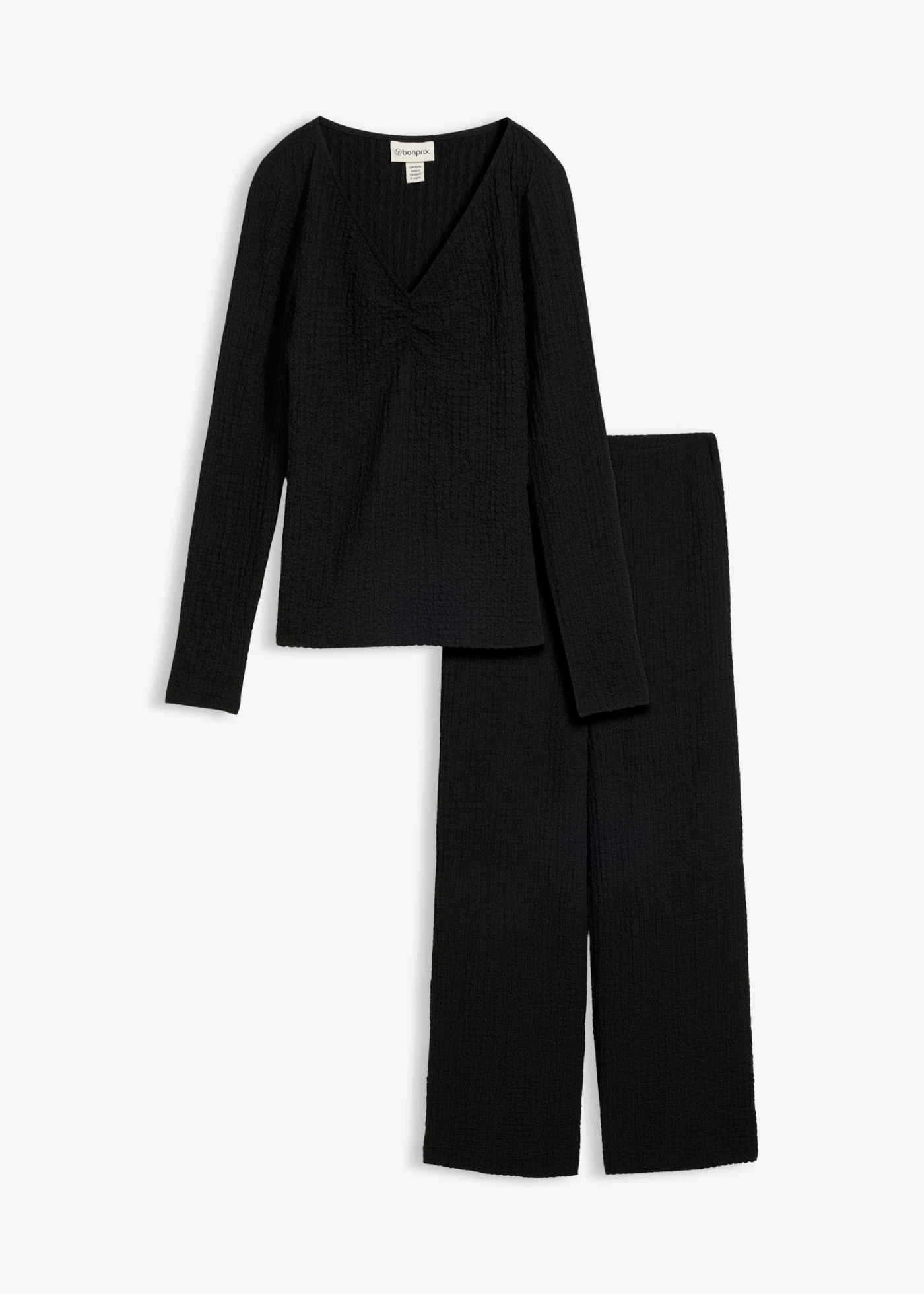 T-shirt et pantalon (ens. 2 pces) en crêpe texturé • noir • Boutique bonprix