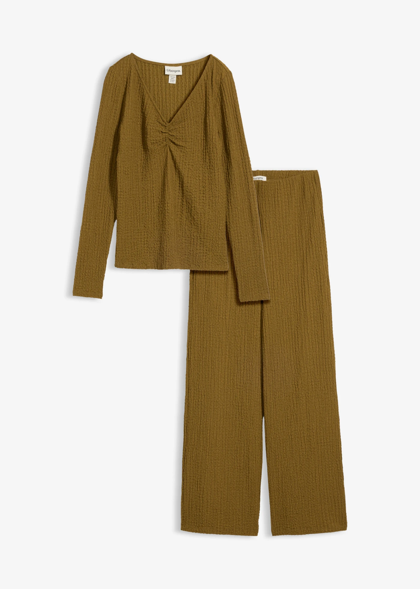 T-shirt et pantalon (ens. 2 pces) en crêpe texturé • vert nature • Boutique bonprix