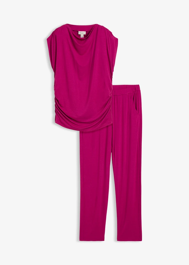 Shirt en broek (2-dlg. set) van een viscosemix, Kleur: fuchsiapink