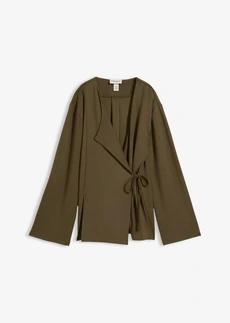 Blouse in een viscosemix met strikkoord, Kleur: donkerolijfgroen