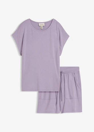 Shirt en korte broek van een zachte viscosemix (2-dlg. set), Kleur: rookviolet