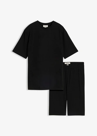 T-shirt i bawełniane kolarki ze stretchem (2 części), kolor: czarny