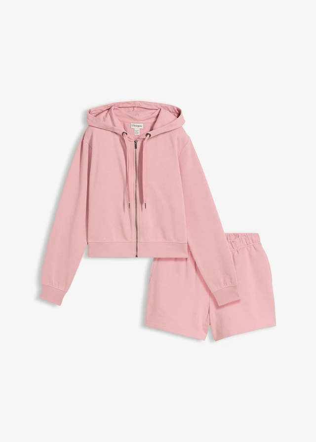 Sweat zippé et short sweat (ens. 2 pces), Couleur: rose cendré