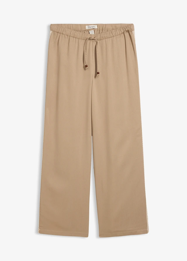 Wijde broek van soepele viscose, Kleur: rietbeige