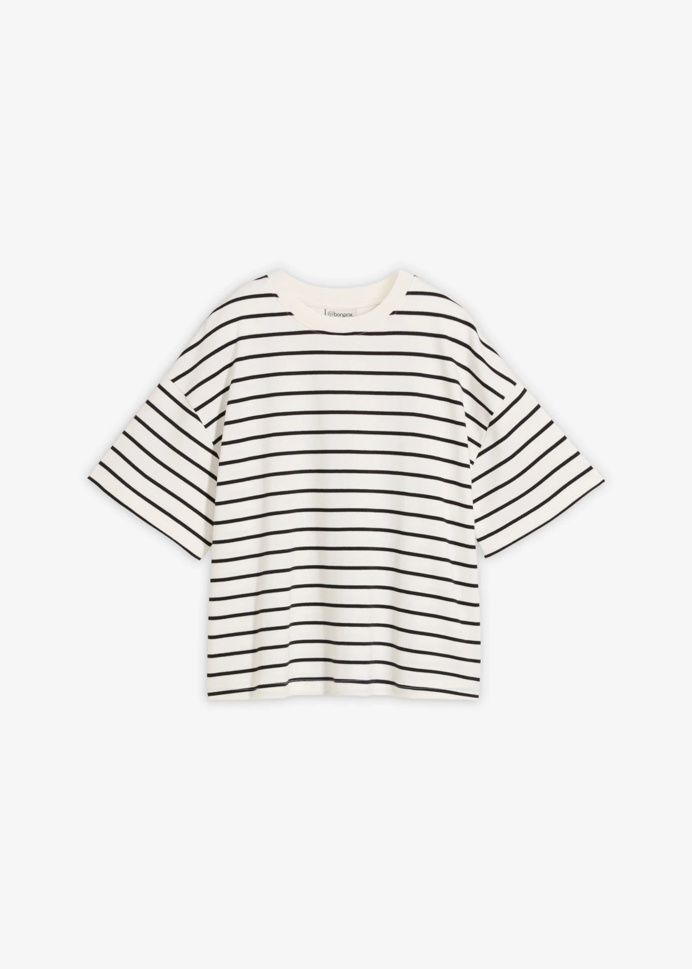 T-shirt met strepen van biologisch katoen • parelwit-zwart horizontaal gestreept • bonprix online shop
