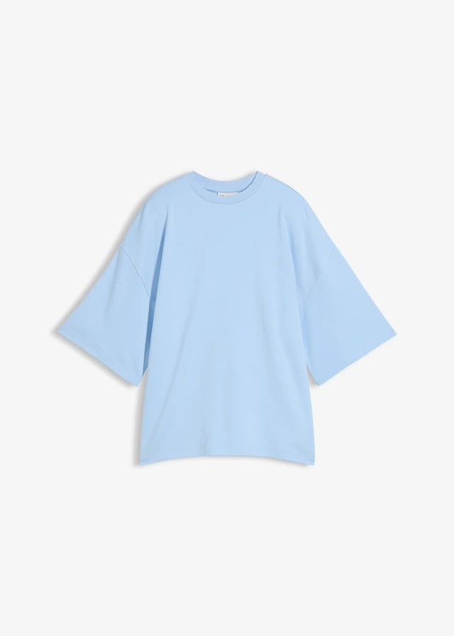 Oversized shirt met asymmetrische onderrand van puur biologisch katoen, Kleur: lichtblauw