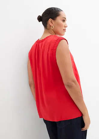 Blousetop van een viscosemix, Kleur: aardbeirood