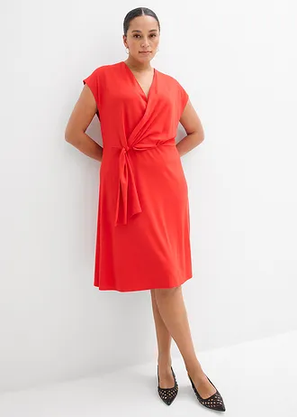 Robe midi en Punto di Roma, Couleur: fraise