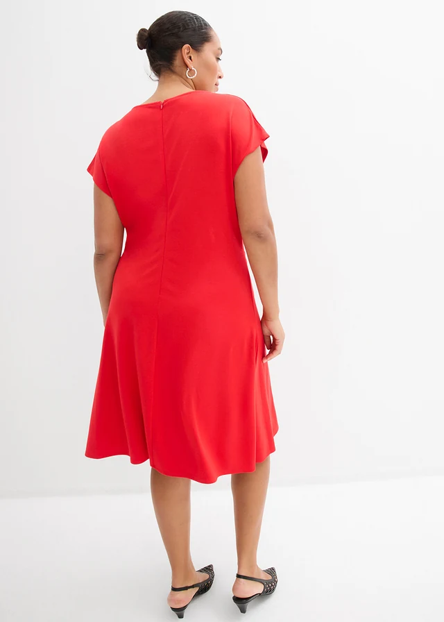 Robe midi en Punto di Roma, Couleur: fraise