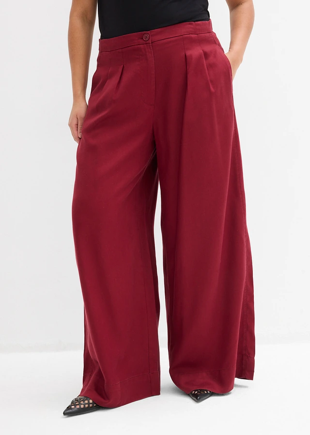 Pantalon à pinces en lyocell fluide, Couleur: rouge rubis