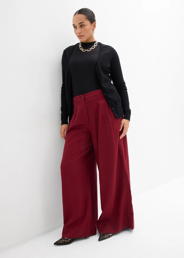 Pantalon à pinces en lyocell fluide, Couleur: rouge rubis