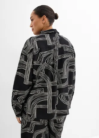 Blouse in een viscosemix, Kleur: parelwit-zwart grafische print
